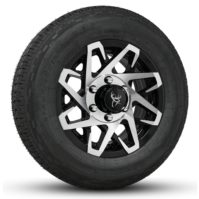 16x6.0 Gloss Black Machined Face Buck Commander Trailer Wheels Ready Mount Wheel & Tire Packages for All Types of Trailers in Pattern 6-Lug 6x5.50 / 6x139.7	