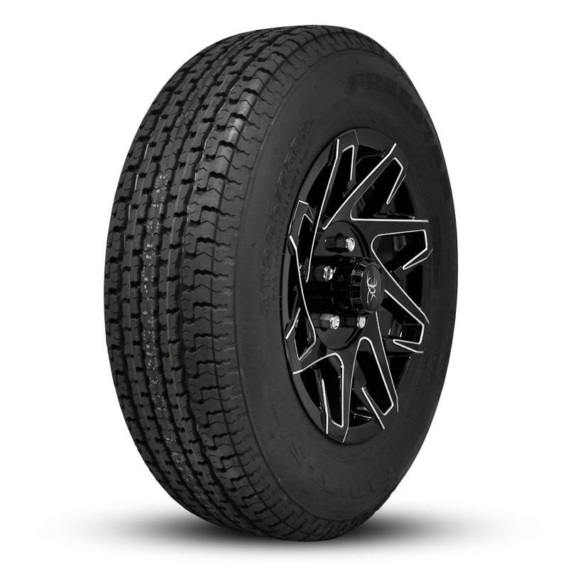 Buck Commander Trailer ReadyMount Wheel & Tire Assembly | Free Star Radial | Canyon - Gloss Black Milled Edges | 5 lug