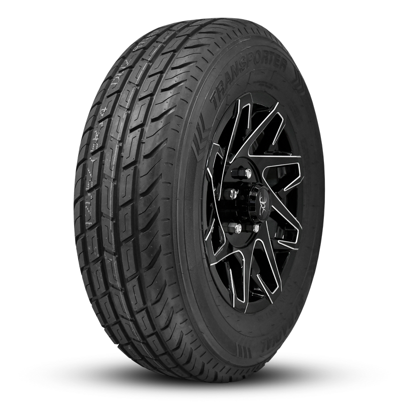 Buck Commander Trailer ReadyMount Wheel & Tire Assembly | Transporter Radial | Canyon - Gloss Black Milled Edges | 5 lug