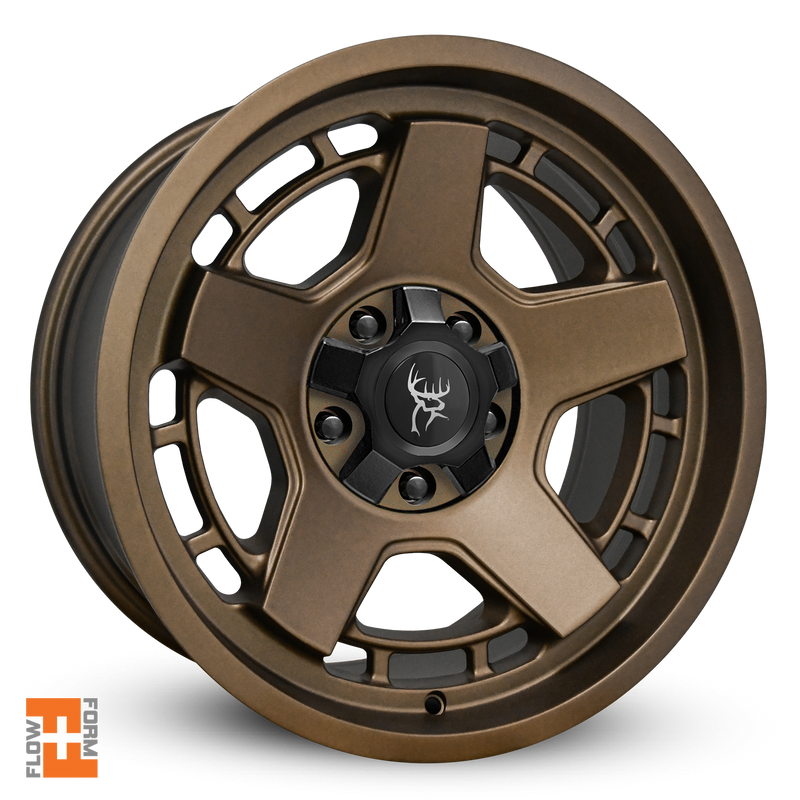 The Officially Licensed Buck Commander Wheels ATLAS Flow Formed Overland Wheel Rim 5x114.3 & 5x127 in 17x9.0 All Satin Bronze in 5-Lug for Acura MDX, Honda Ridgeline, Passport, Pilot, Jeep Wrangler, Grand Cherokee, Gladiator, RAM 1500, Toyota Tundra, RAV4, Tacoma